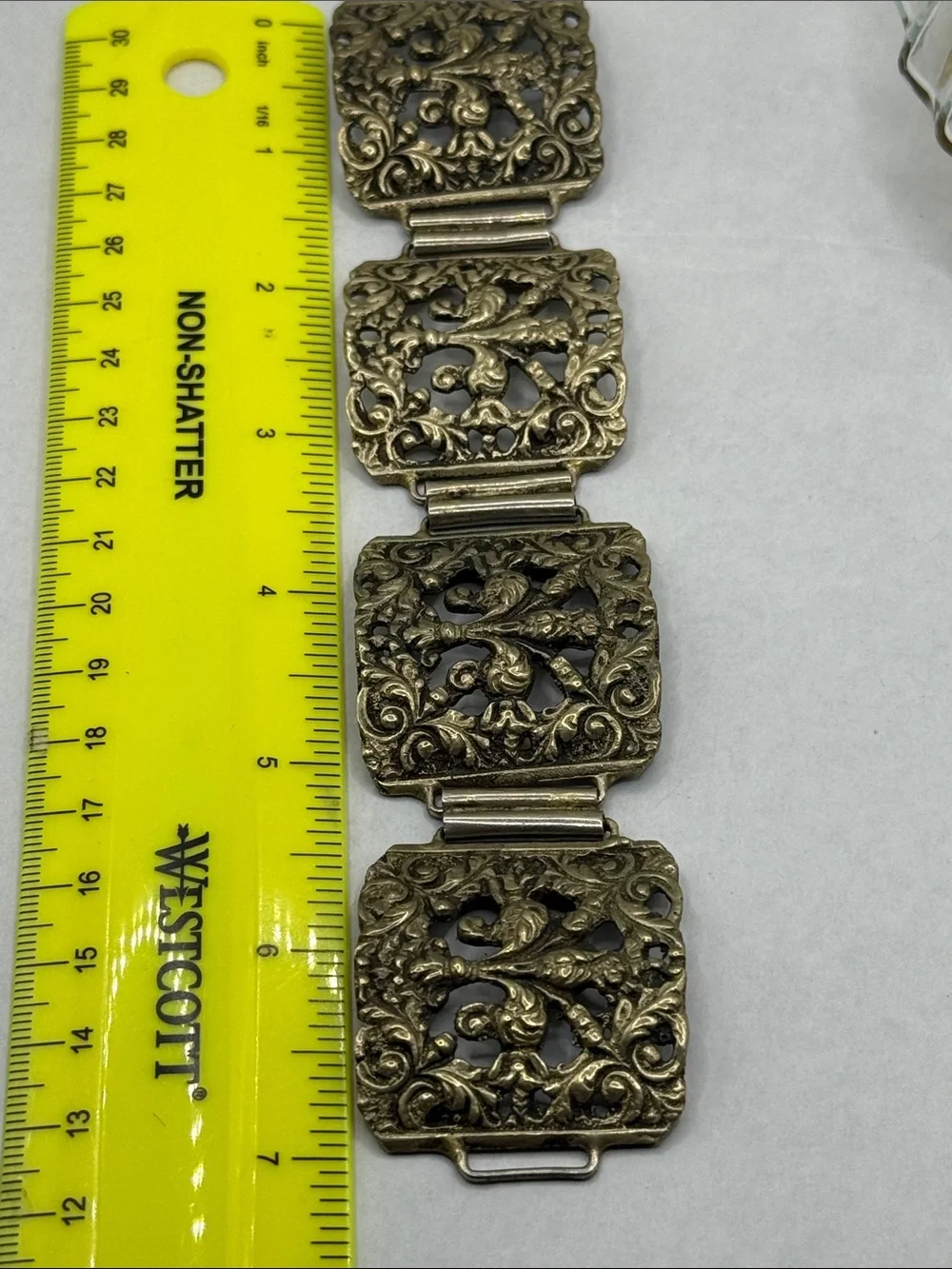 Vintage huge gorgeous open Ornate Brass-Tone Filigree art nouveau Bracelet wowza